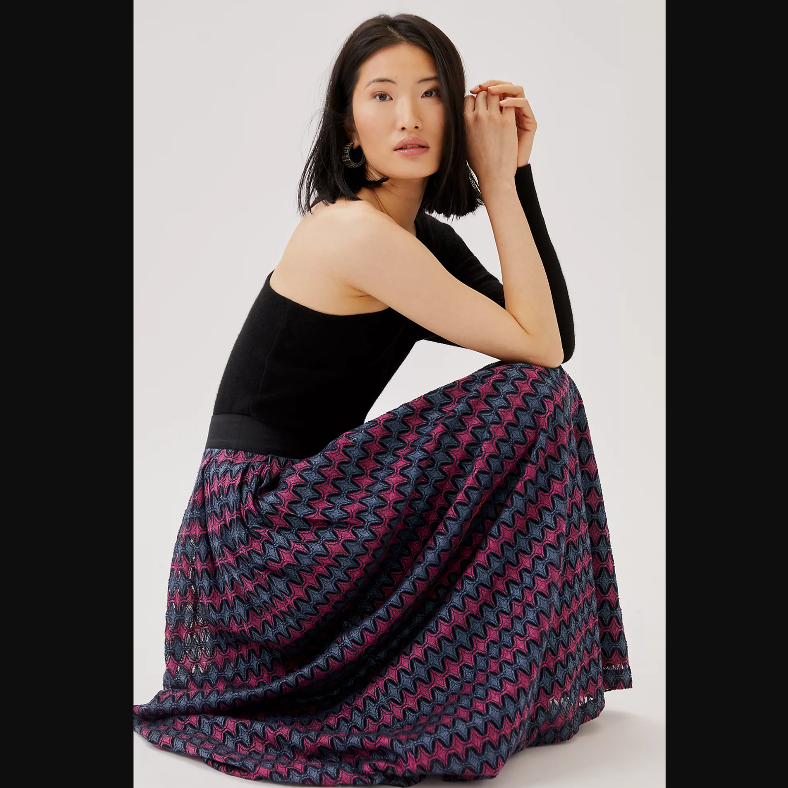 Nwt Anthropologie Textured Black And Plum Maxi Skirt - Large